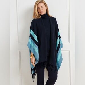 Talbots COLORBLOCK KNIT RUANA Navy/Blue Stripe